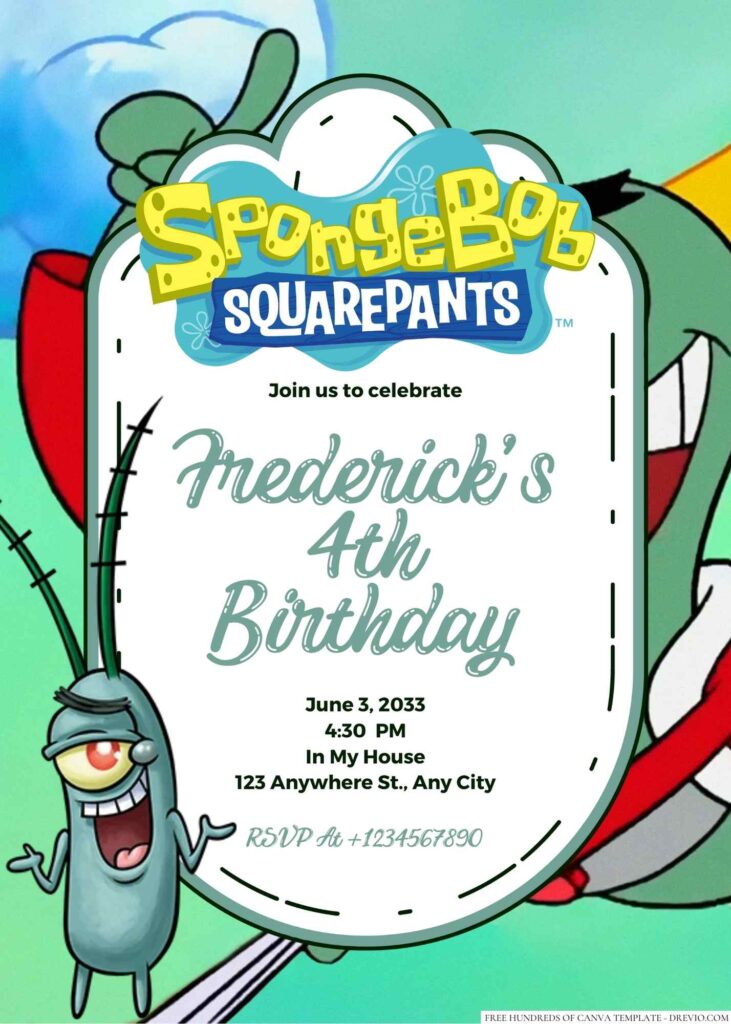 Spongebob's Nemesis Plankton Birthday Invitation