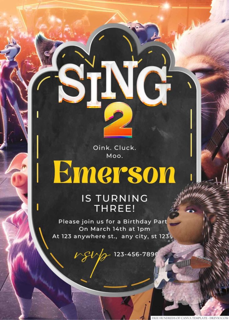 Sing 2 Birthday Invitation 