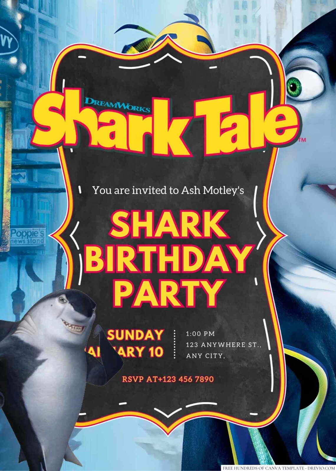 Shark Tale Birthday Invitation