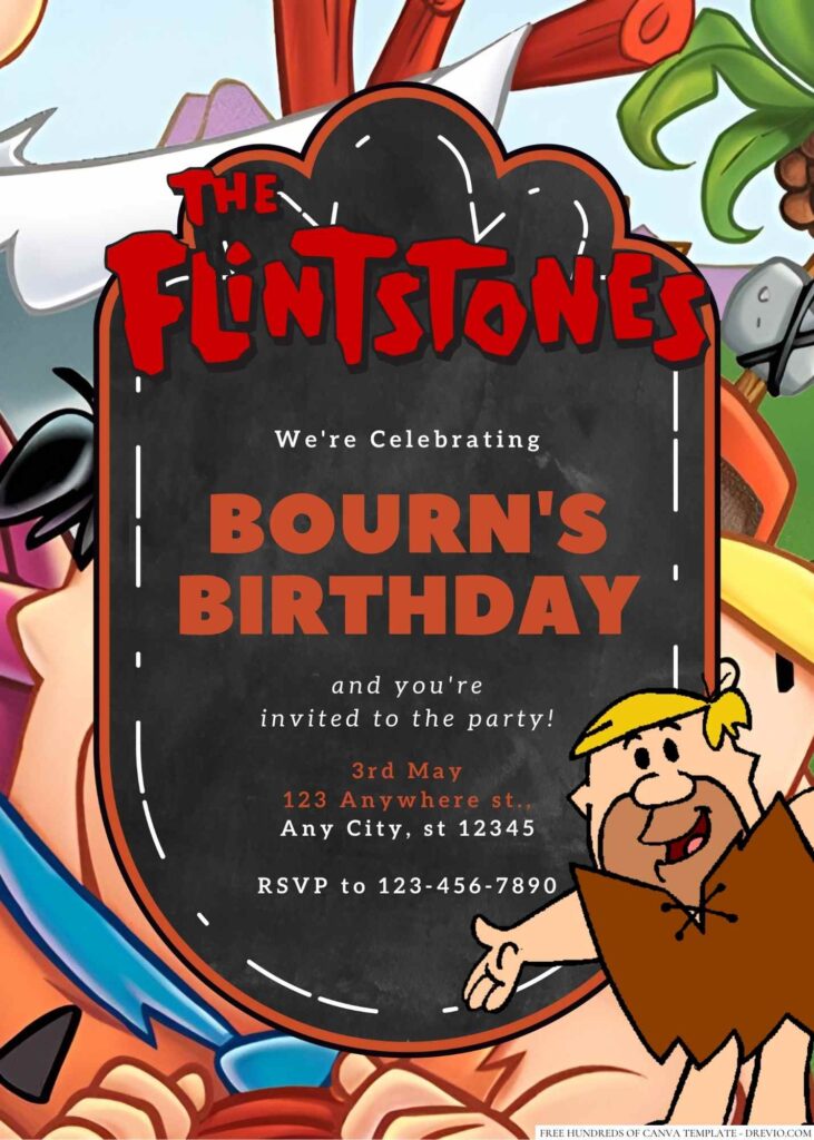 Barney Rubble Birthday Invitation