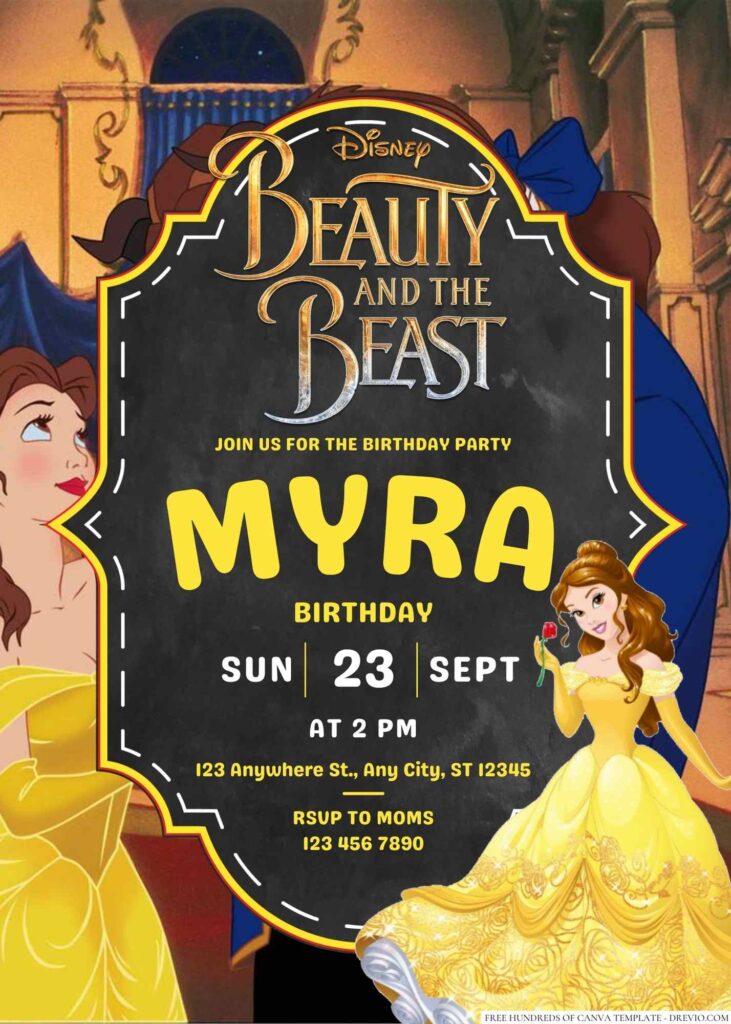 Belle (Beauty and the Beast) Birthday Invitation