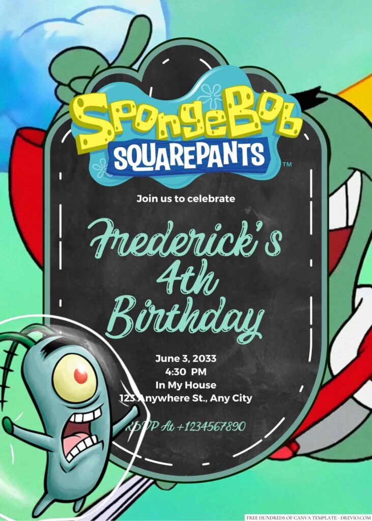 Spongebob's Nemesis Plankton Birthday Invitation