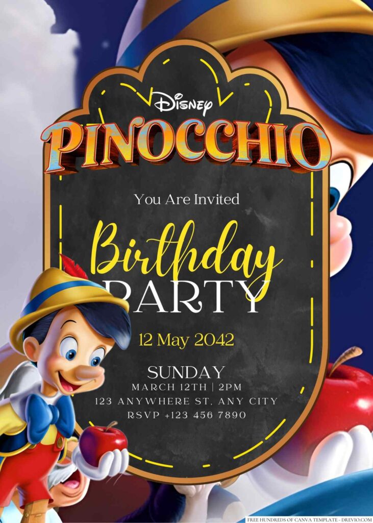 Pinocchio Birthday Invitation