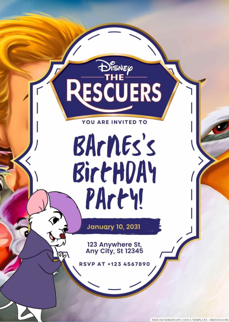 The Rescuers Birthday Invitation