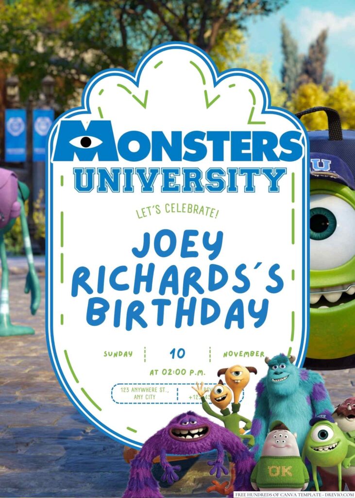 Monsters University Birthday Invitation 