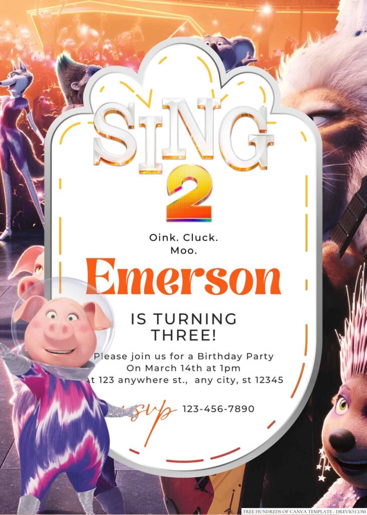 Sing 2 Birthday Invitation 