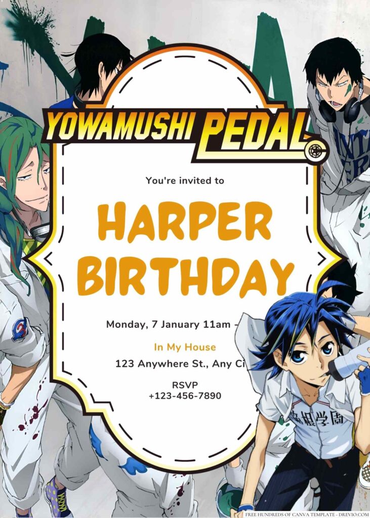 Yowamushi Pedal Birthday Invitation