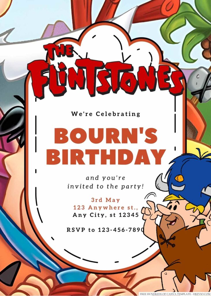 Barney Rubble Birthday Invitation