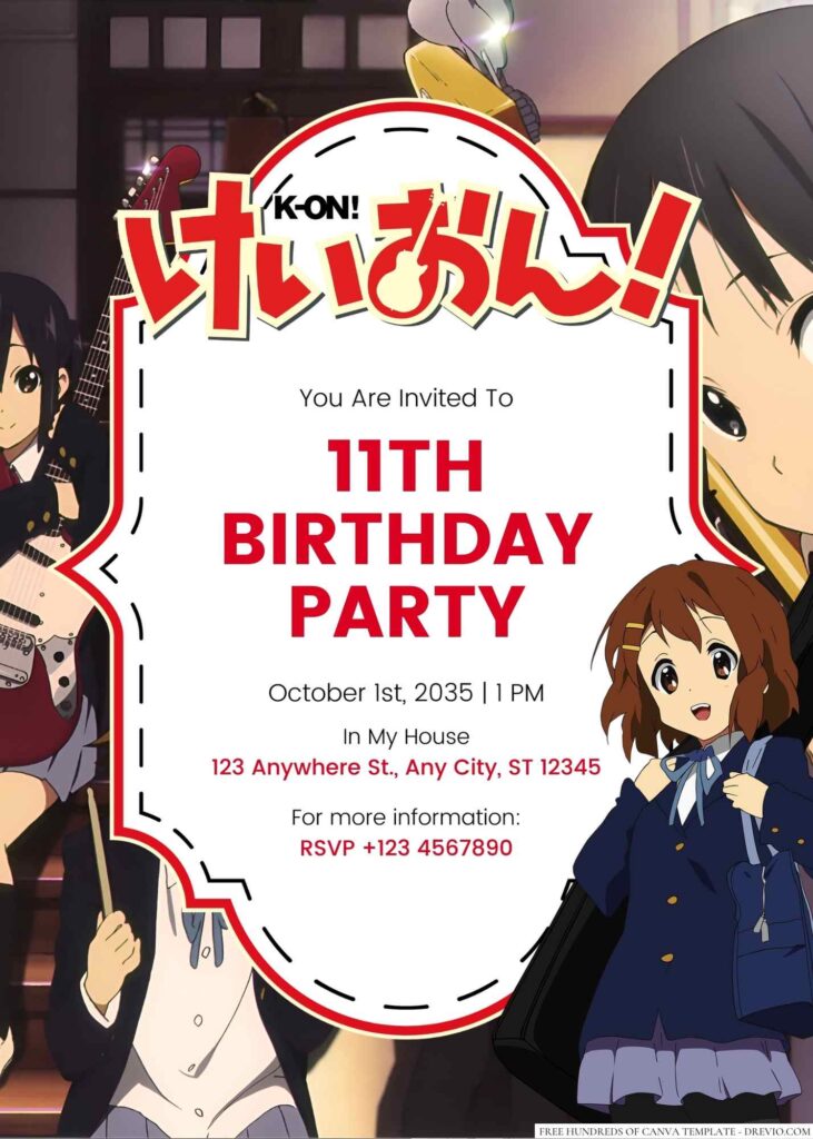 Free Editable K-On! Birthday Invitation