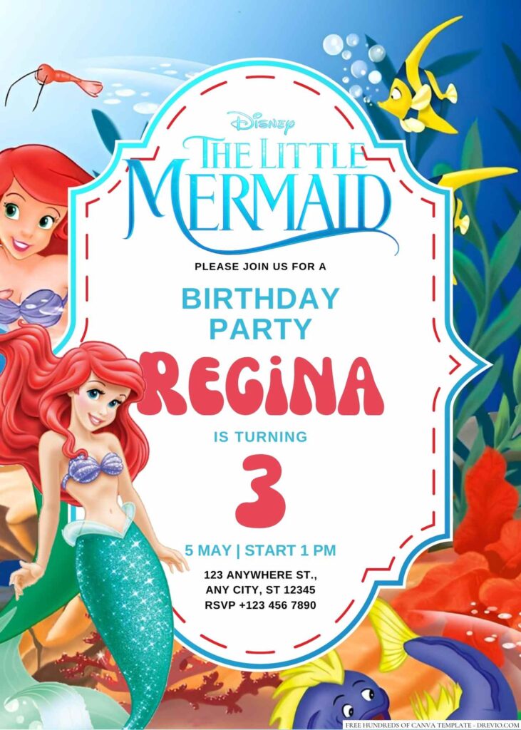 Ariel Little Mermaid Birthday Invitations