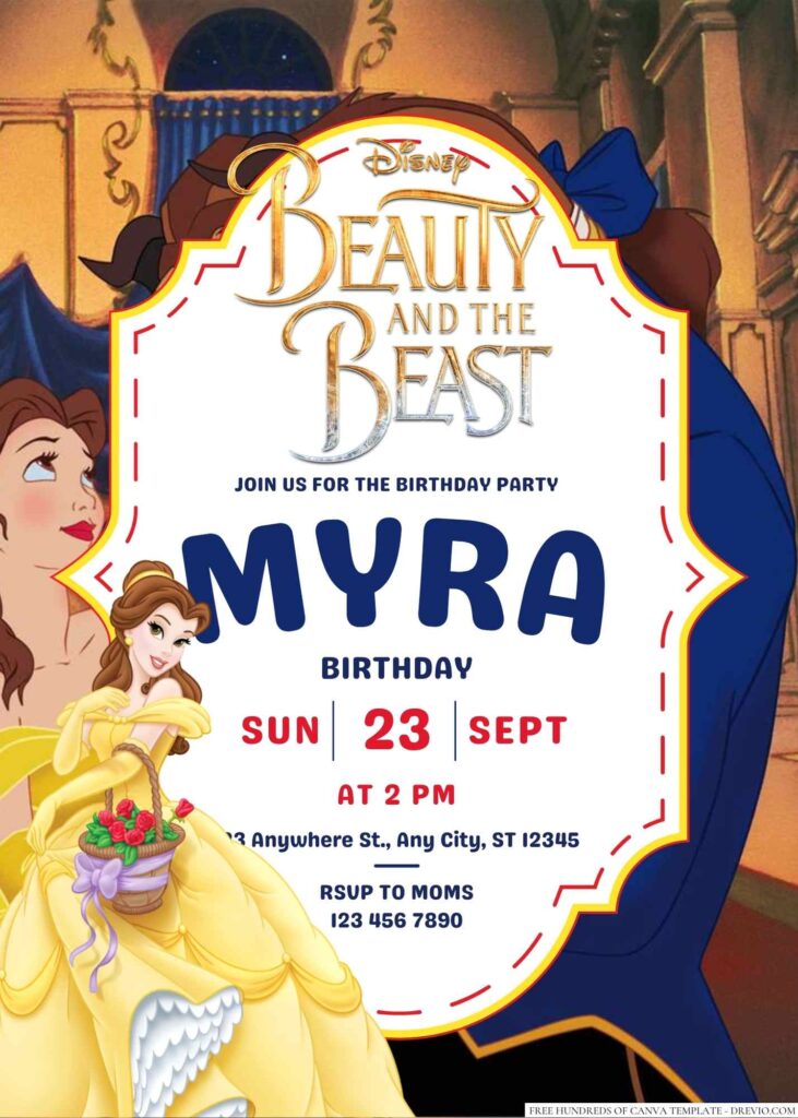 Belle (Beauty and the Beast) Birthday Invitation
