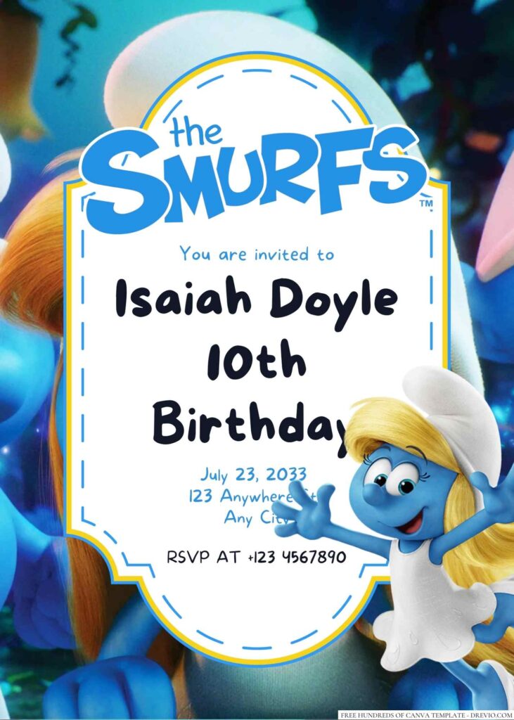 Smurfette Birthday Invitation