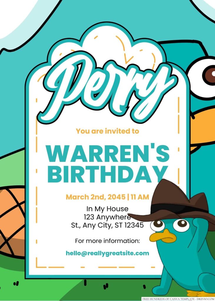 Perry the Platypus Birthday Invitation