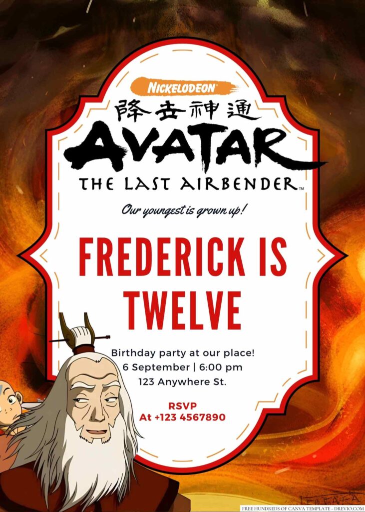 Avatar Roku (Avatar The Last Airbender) Birthday Invitation