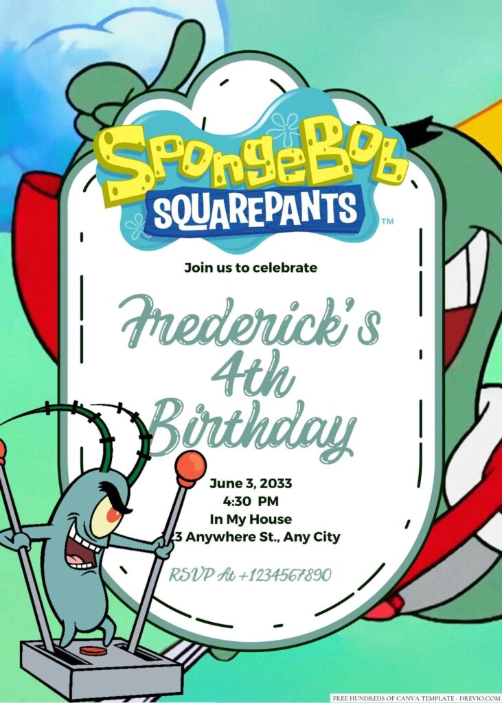 Spongebob's Nemesis Plankton Birthday Invitation