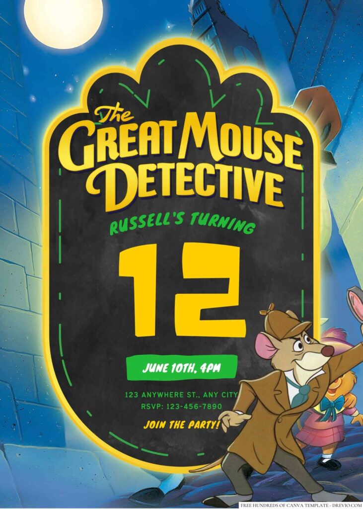 The Great Mouse Detective Birthday Invitation
