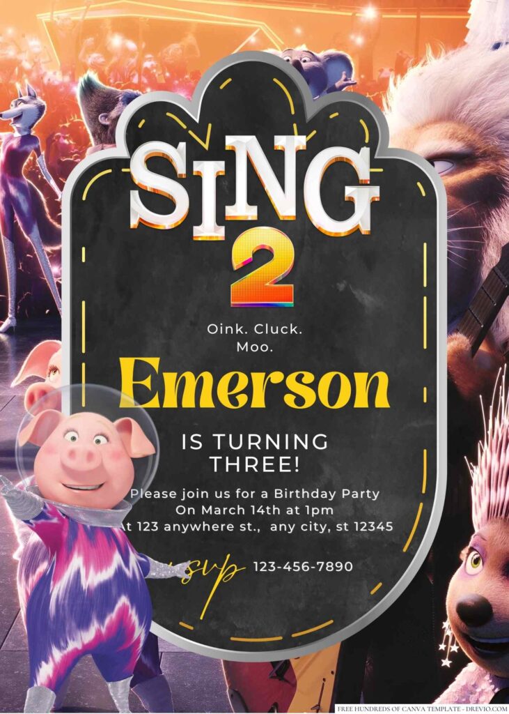 Sing 2 Birthday Invitation 