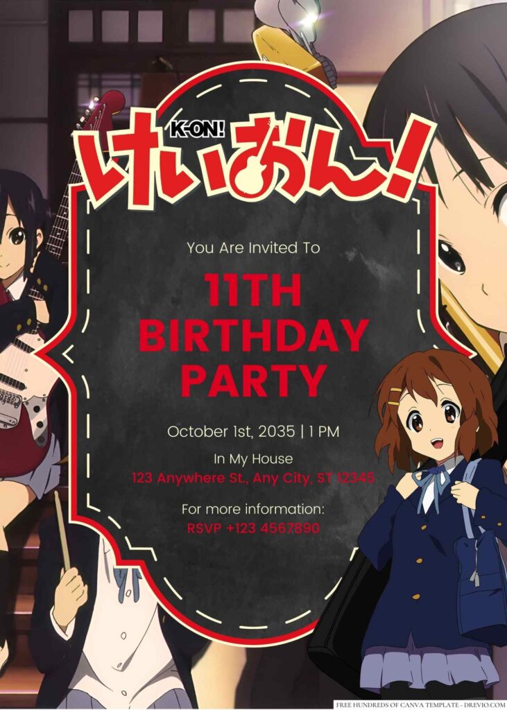 Free Editable K-On! Birthday Invitation