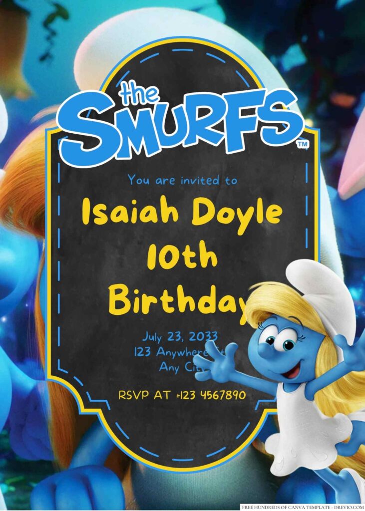 Smurfette Birthday Invitation