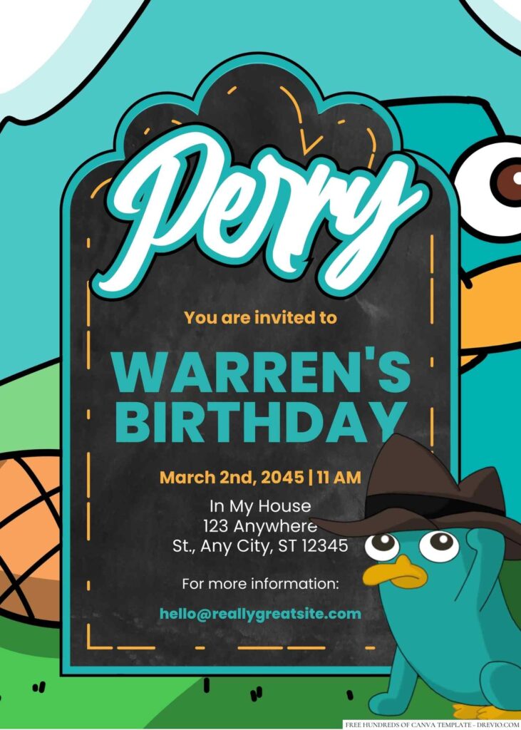 Perry the Platypus Birthday Invitation