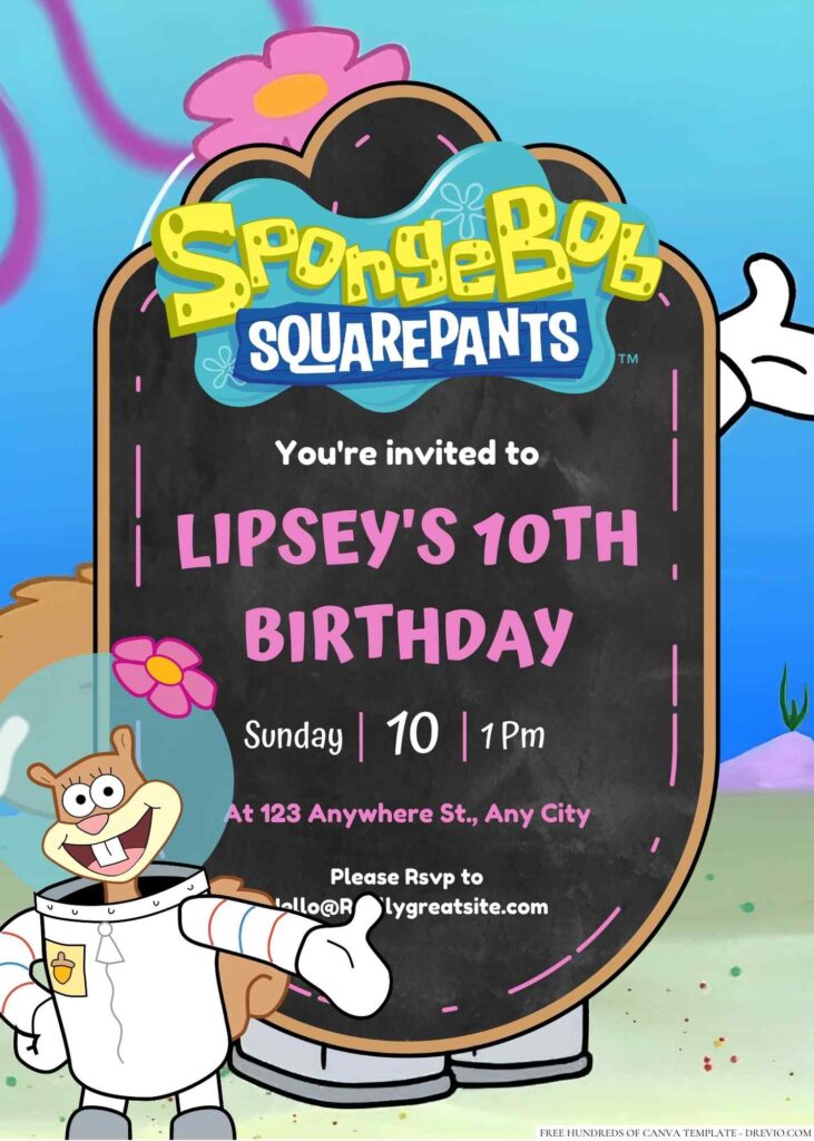 Spongebob's friend Sandy Cheeks Birthday Invitation