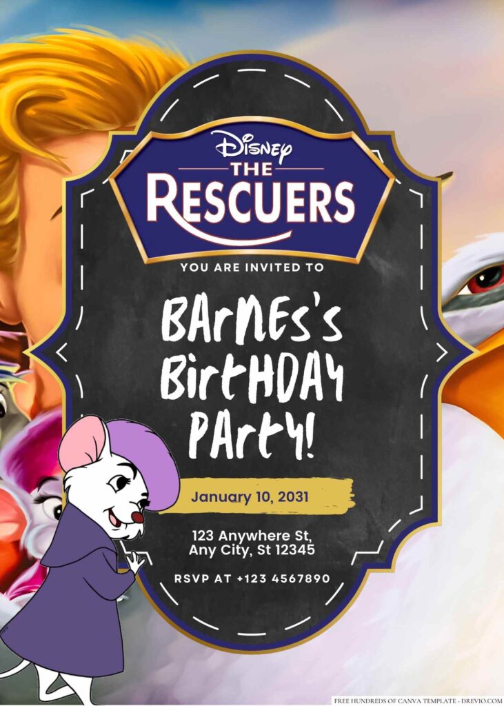 The Rescuers Birthday Invitation