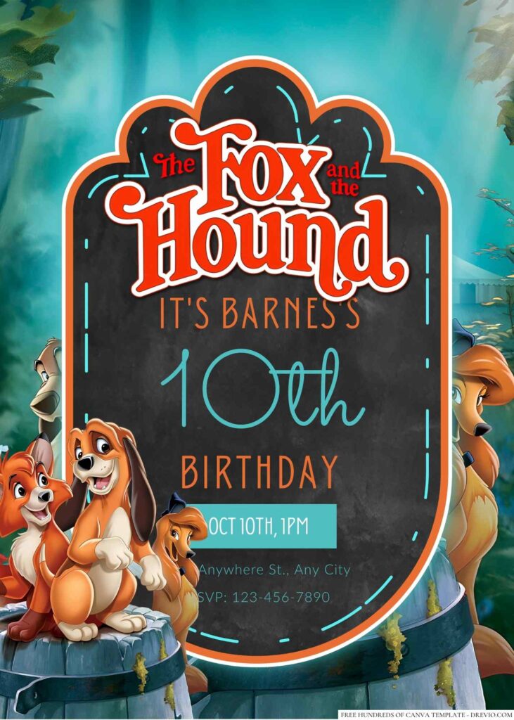 The Fox and the Hound Birthday Invitation