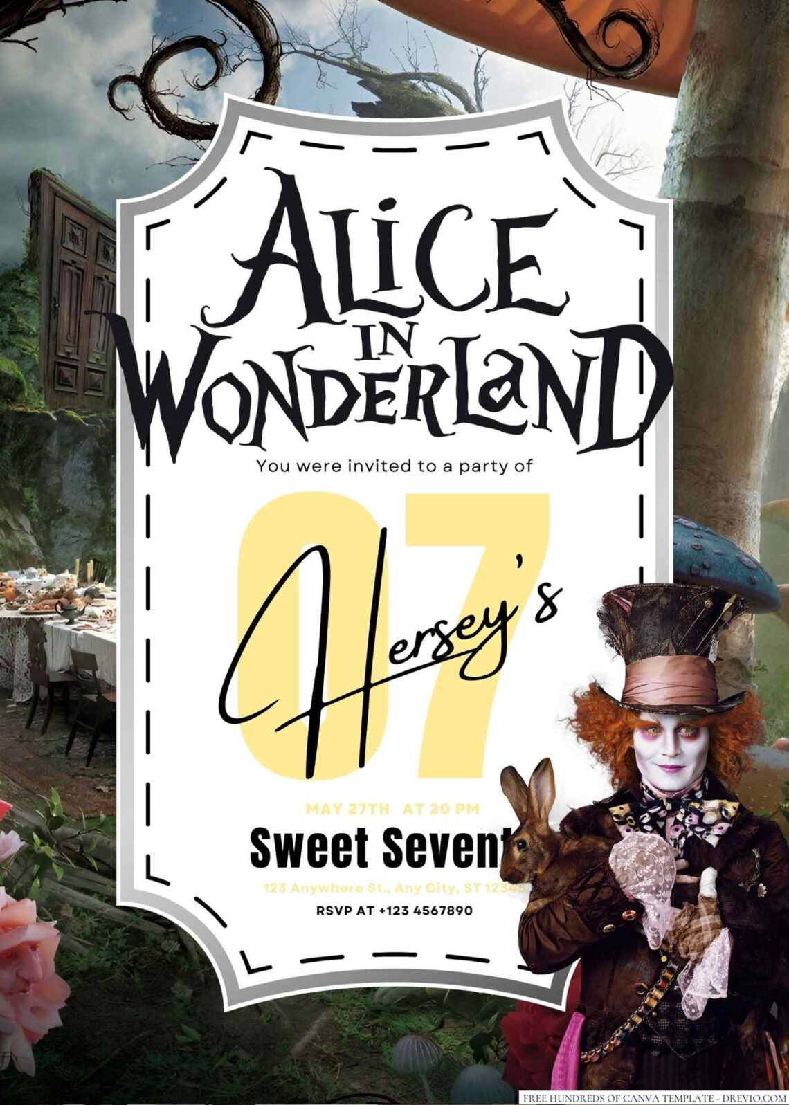Alice in Wonderland Birthday Invitation
