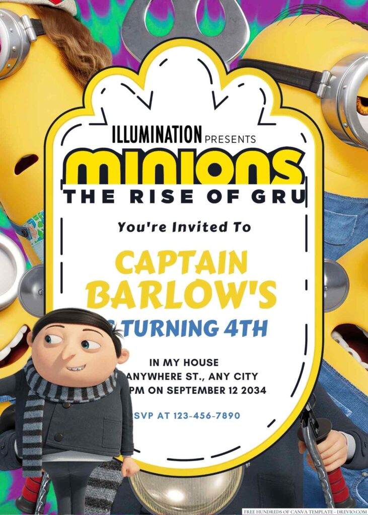 Minions The Rise Of Gru Birthday Invitation