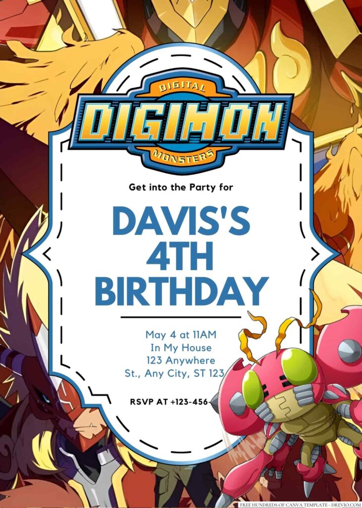 Digimon Canva Birthday Invitation