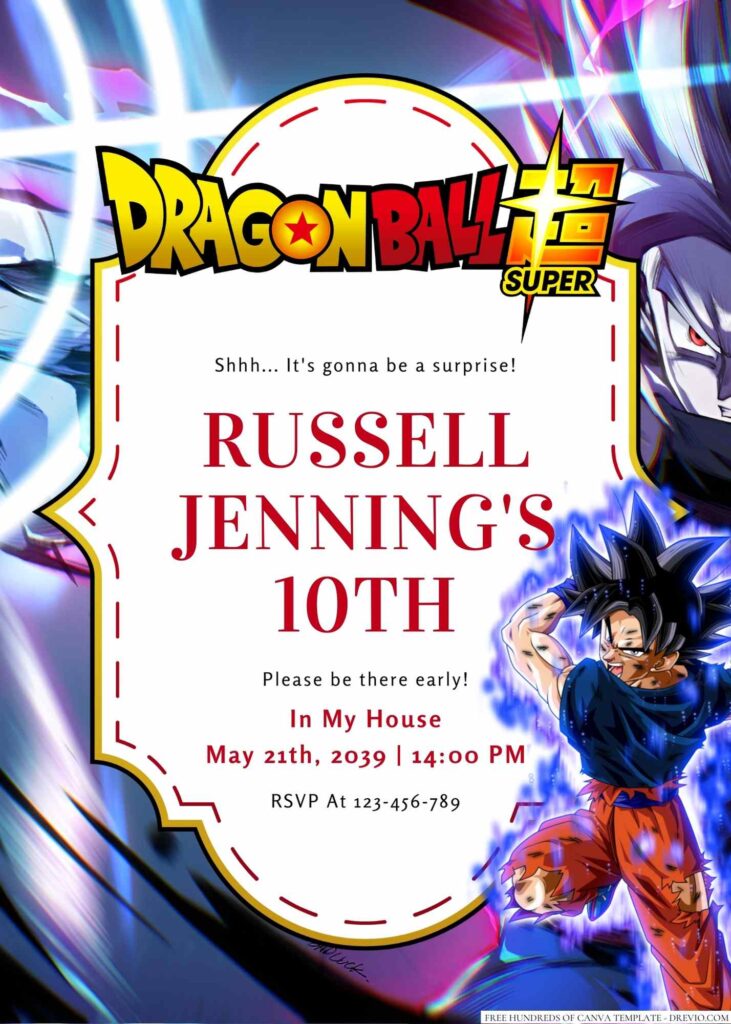 Dragon Ball Super Birthday Invitation 