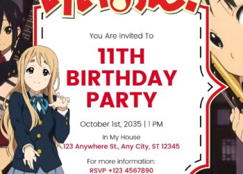 Free Editable K-On! Birthday Invitation