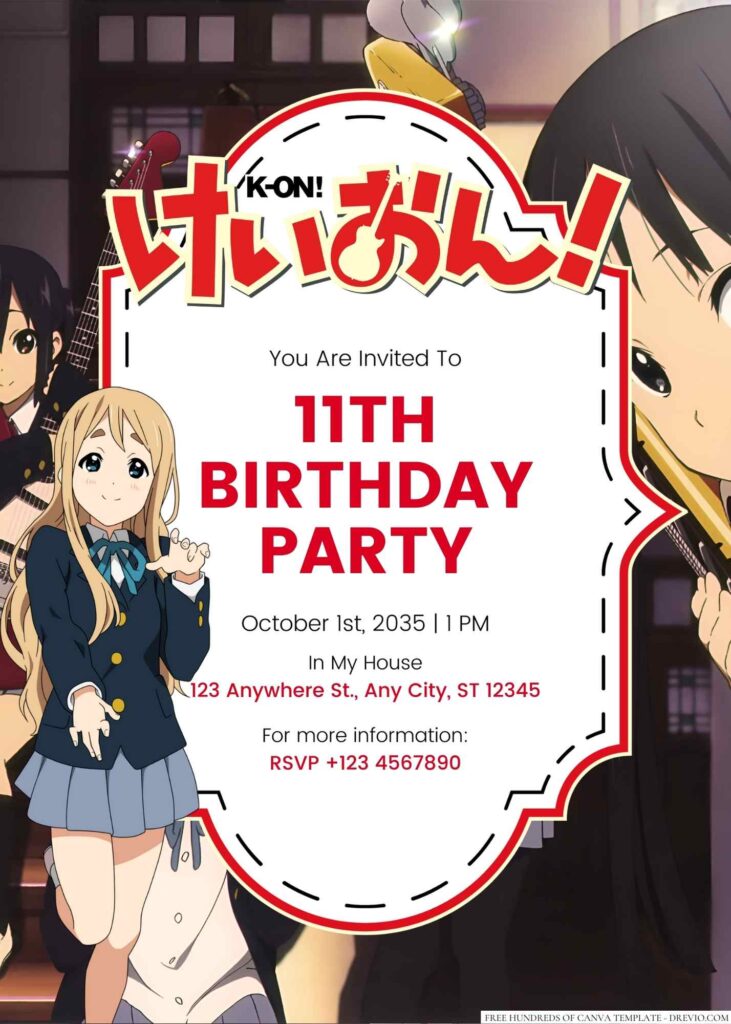 Free Editable K-On! Birthday Invitation