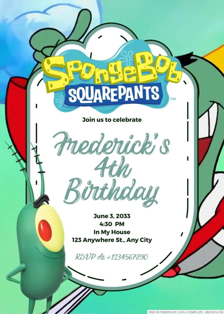 Spongebob's Nemesis Plankton Birthday Invitation