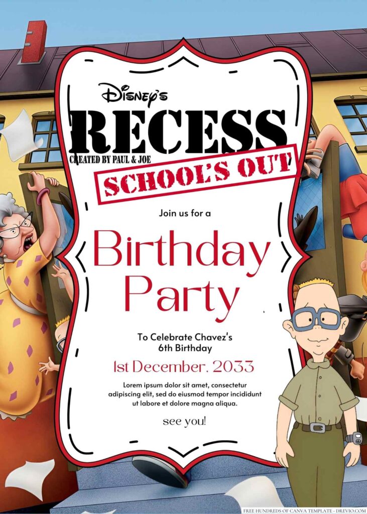 Recess School's Out Movie Birthday Invitation