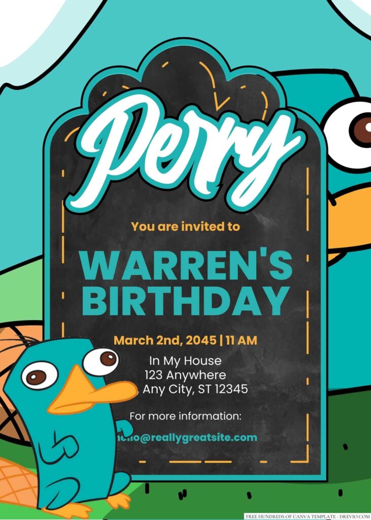 Perry the Platypus Birthday Invitation