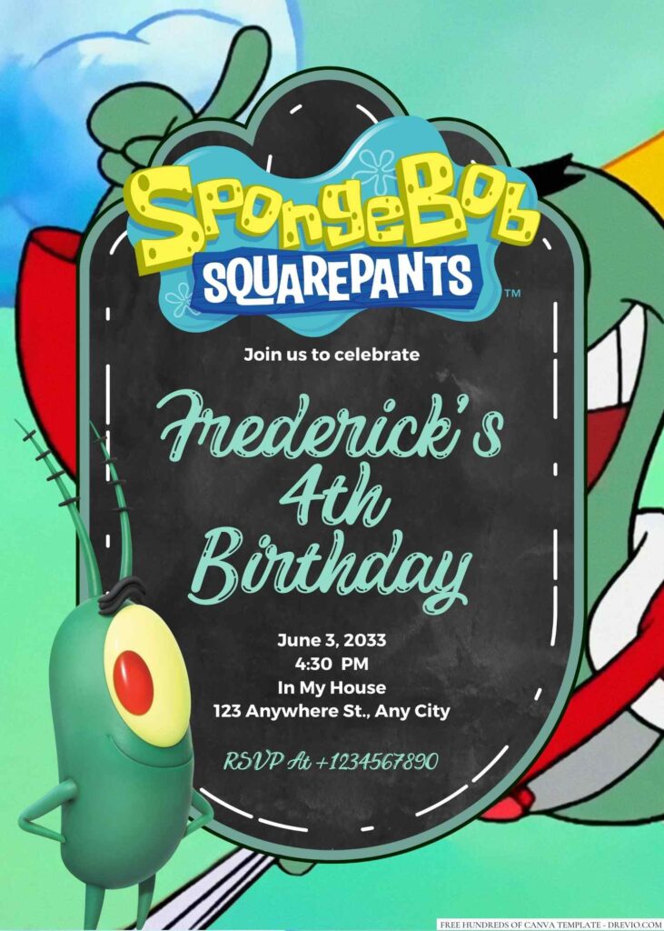 Spongebob's Nemesis Plankton Birthday Invitation