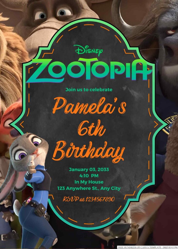 Zootopia Birthday Invitation