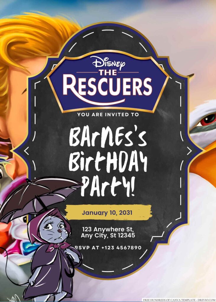 The Rescuers Birthday Invitation