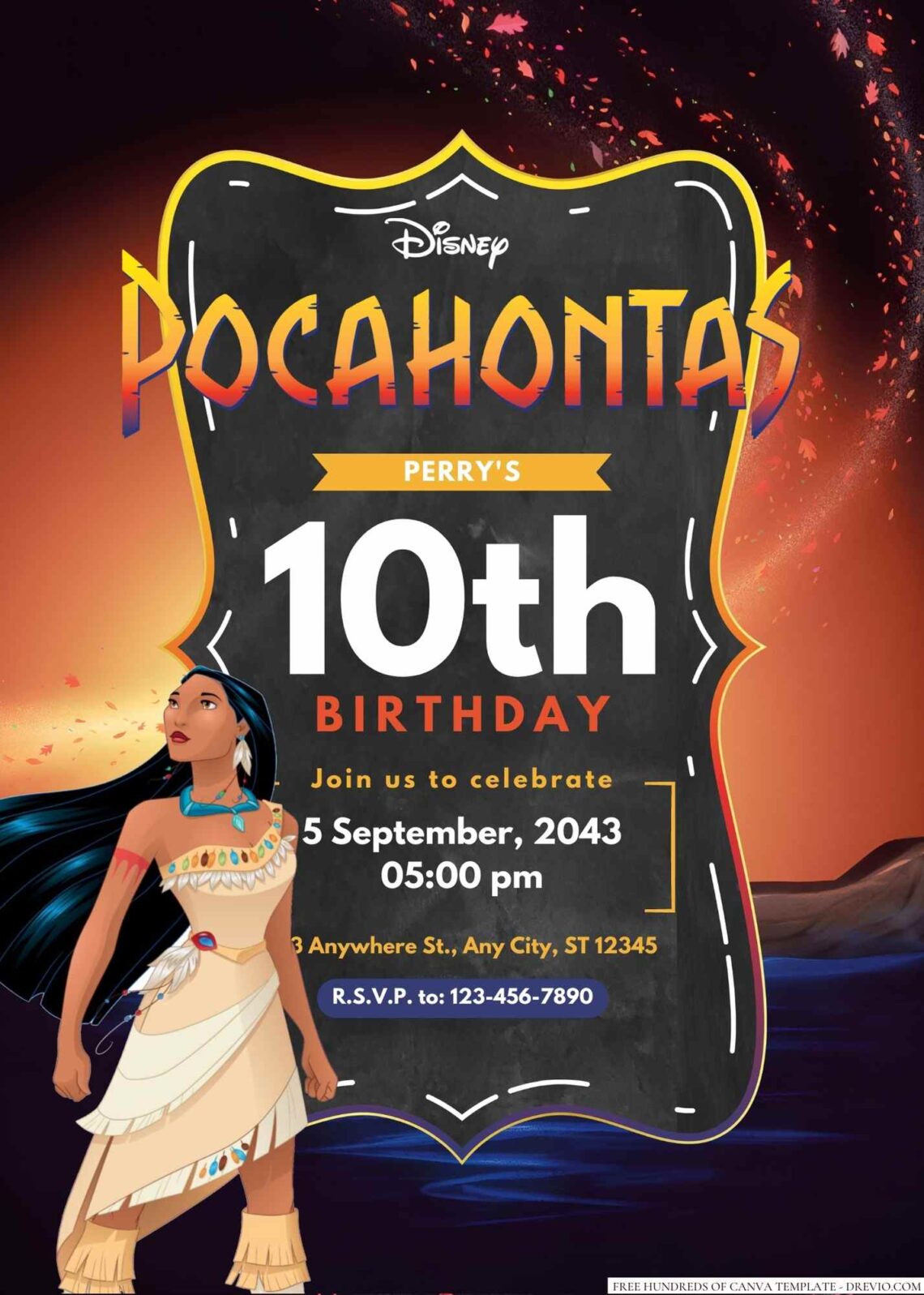 Pocahontas Birthday Invitation