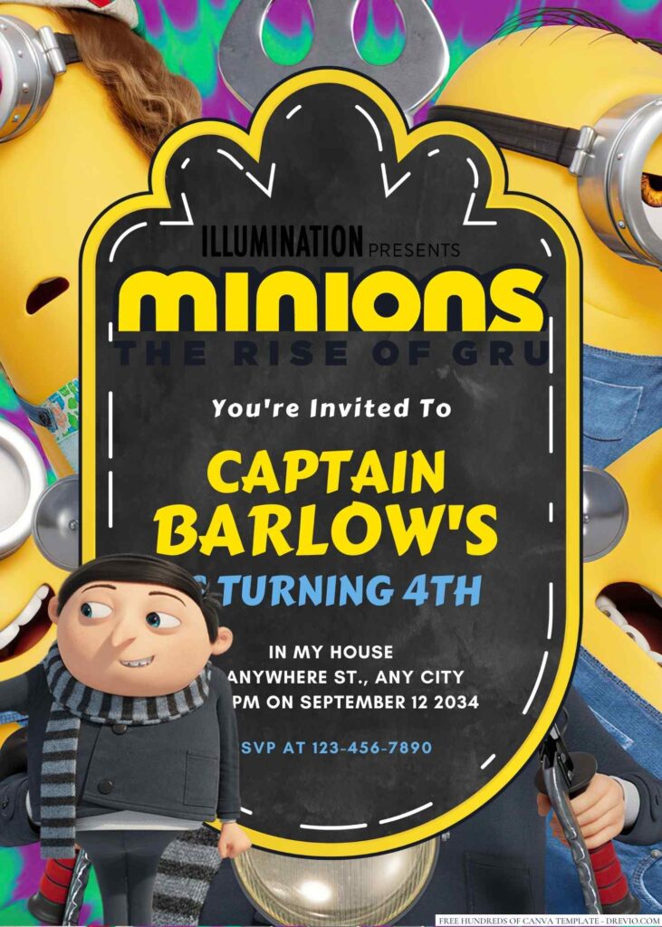 Minions The Rise Of Gru Birthday Invitation