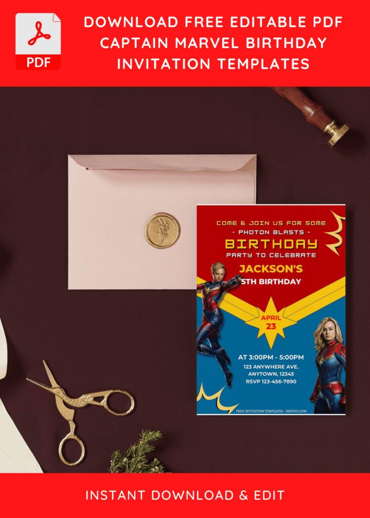 Invitation Template of (Free Editable PDF) Captain Marvel Birthday Invitation Templates 5