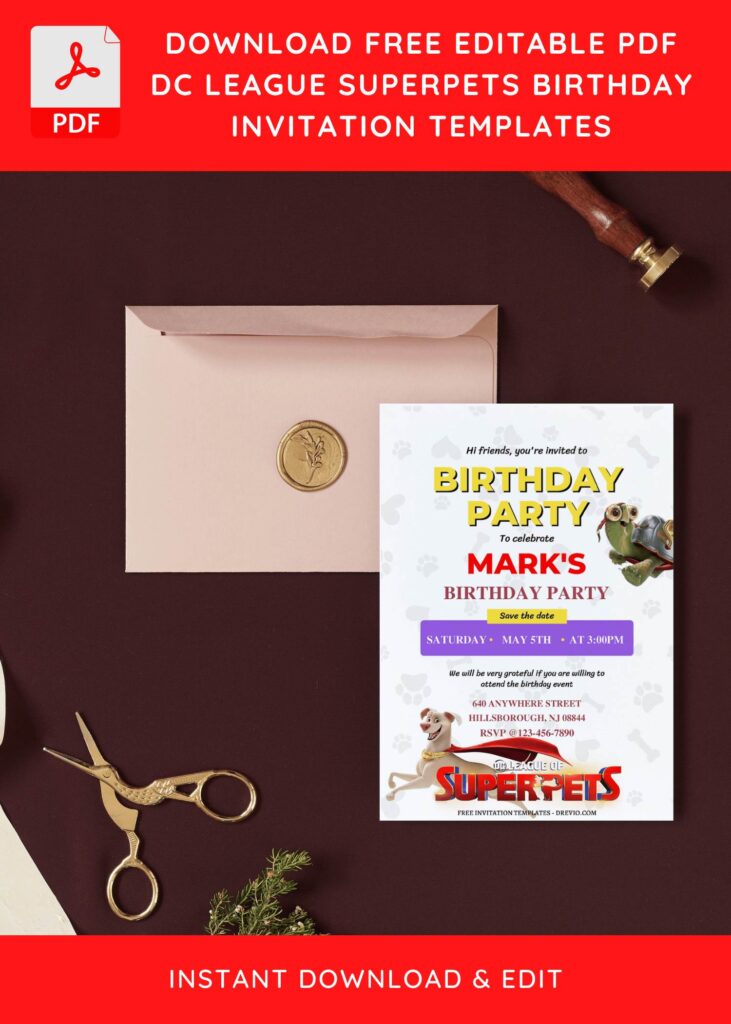 (Free Editable PDF) DC League SuperPets Birthday Invitation Templates I