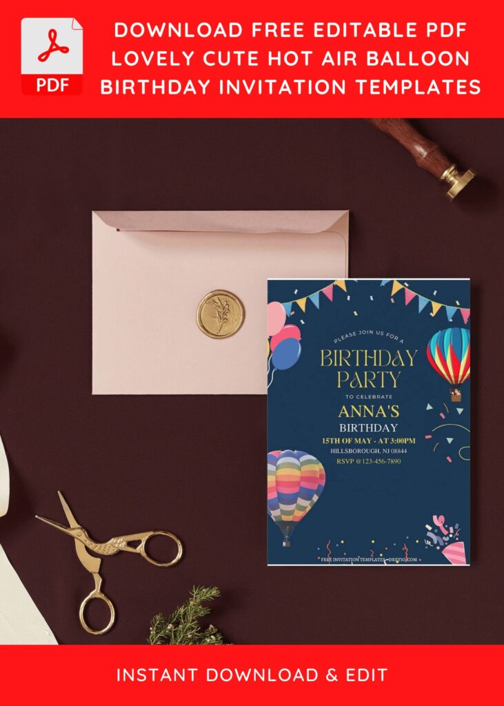 Invitation Template of (Free Editable PDF) Bright And Cheery Hot Air Balloon Birthday Invitation Templates 9