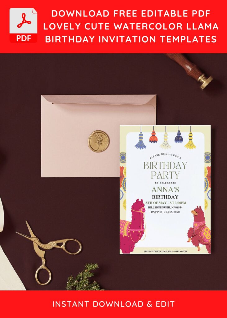 Invitation Template of (Free Editable PDF) Adorable & Chic Llama Birthday Invitation Templates 9