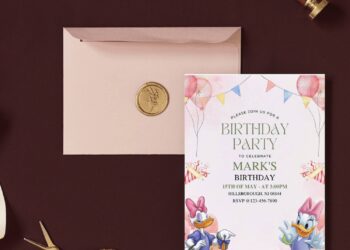 (Free Editable PDF) Enchanting Floral Daisy Duck Birthday Invitation Templates