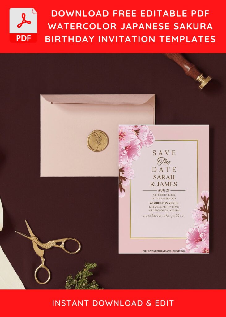 (Free Editable PDF) Charming Pastel Sakura Wedding Invitation Templates I