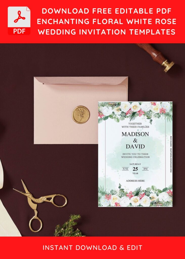 (Free Editable PDF) Dreamy White Floral Wedding Invitation Templates I