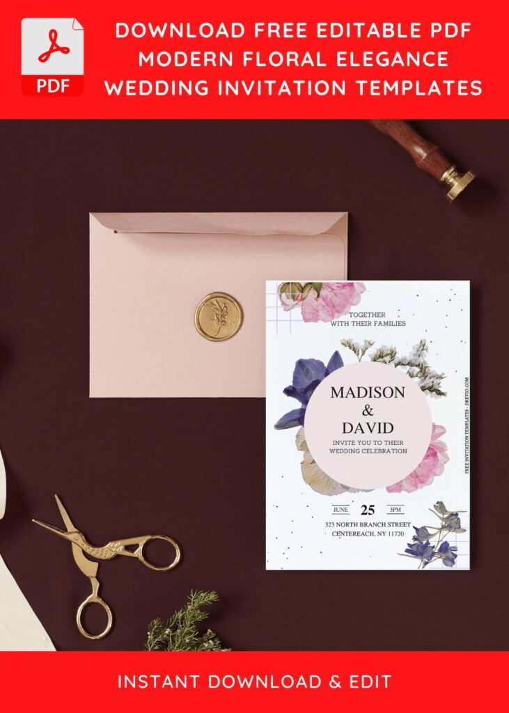 (Free Editable PDF) Modern Floral Elegance Wedding Invitation Templates I