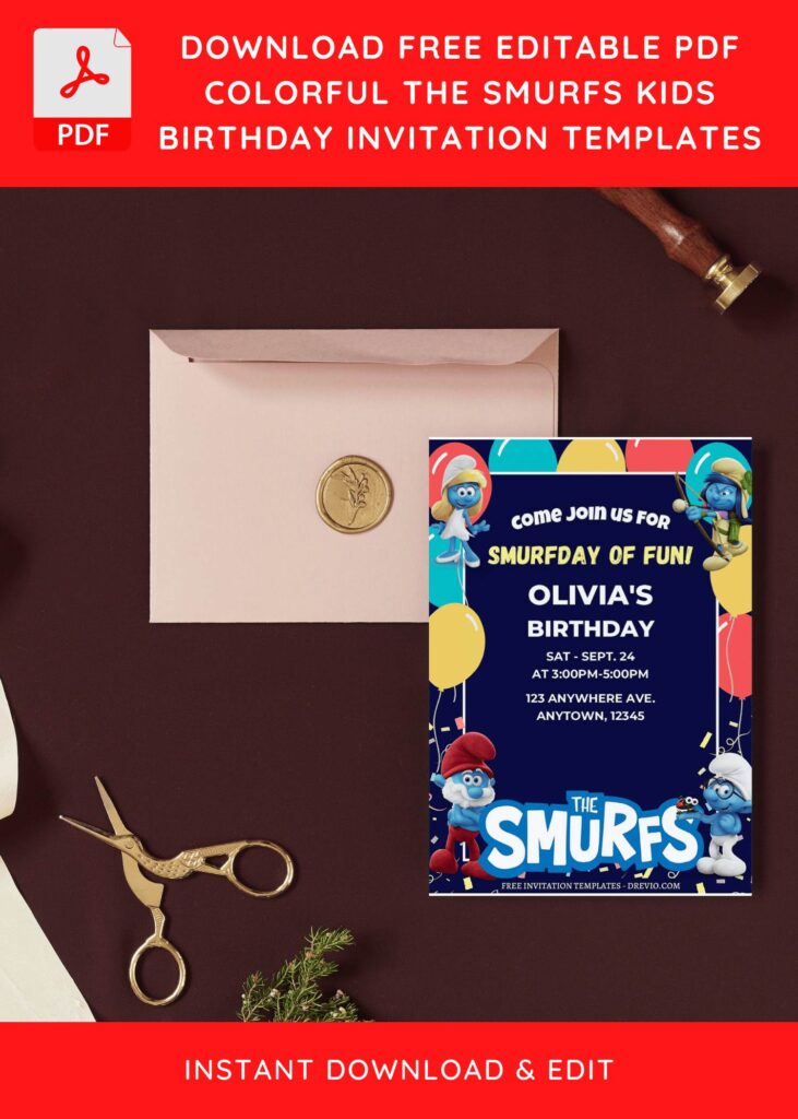 Invitation Template of (Free Editable PDF) Cheerful Smurfs Birthday Invitation Templates 9